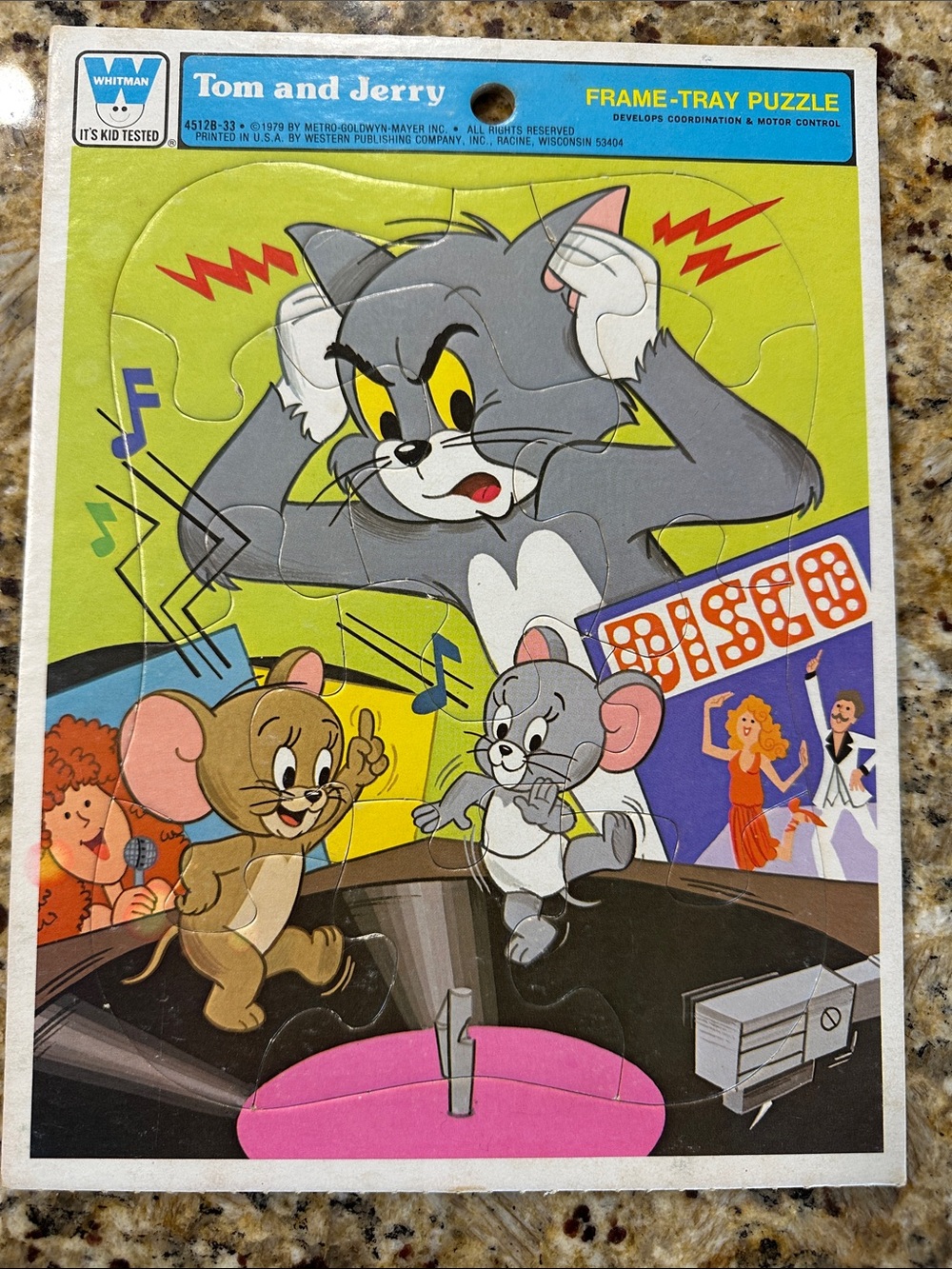 Vintage 1979 Tom and Jerry Frame-Tray Puzzle - Gray, Yellow & Pink